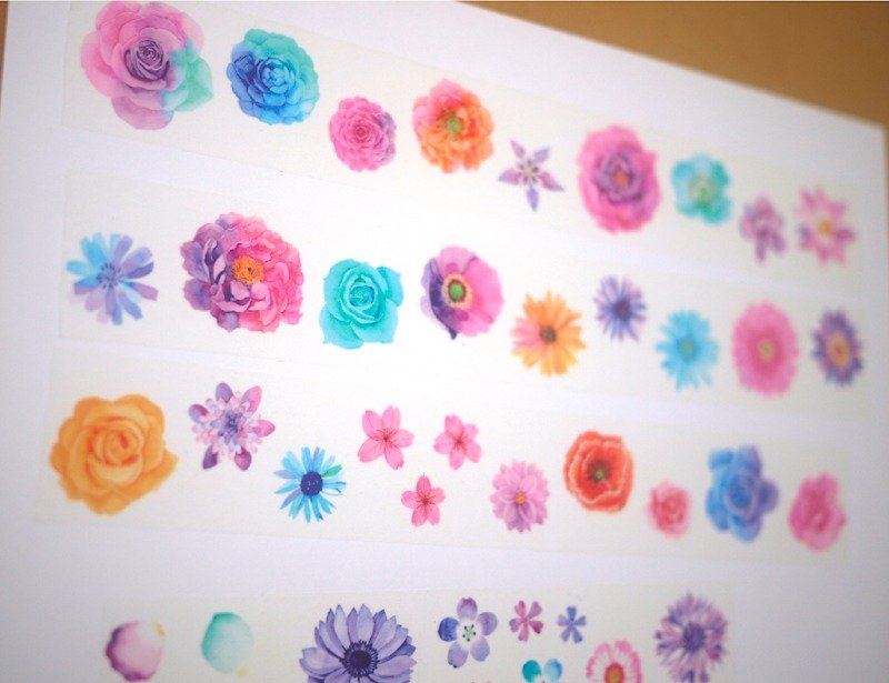 Material Department-Watercolor Flower Paper Tape (Partial Light Effect)-3.5cmx10M (90cm Cycle Diagram) - Washi Tape - Paper Multicolor