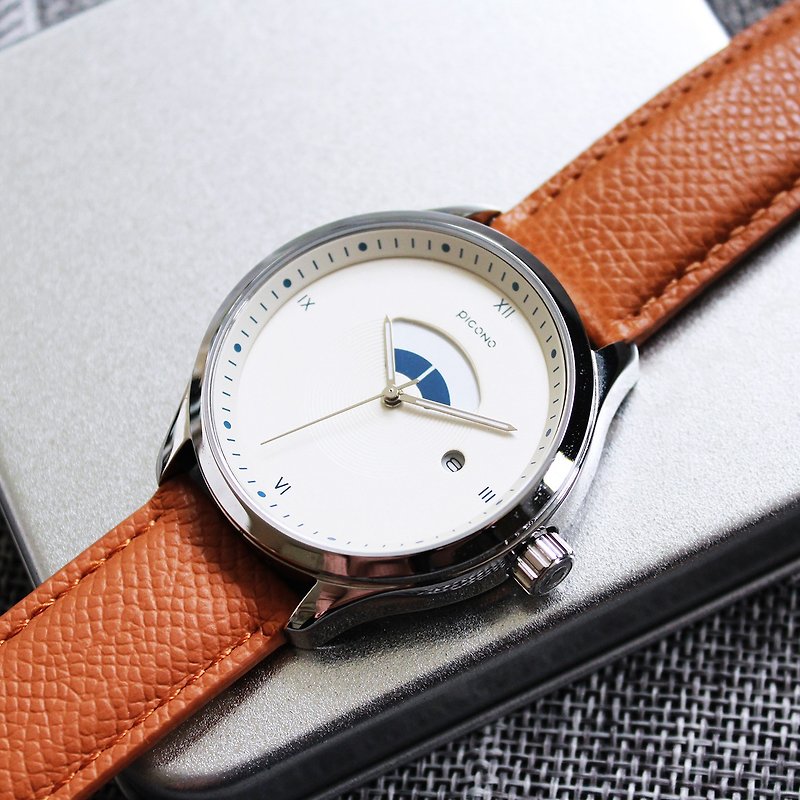 SPIRAL系列簡約圈紋法國真皮錶帶手錶/SP-12002 靛藍 - 男裝錶/中性錶 - 不鏽鋼 