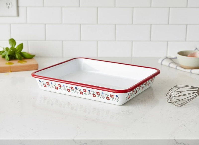 【FUJIHORO富士琺瑯 台灣限定】官方直營 MYSA北歐花田系列 烤盤 - 鍋子/烤盤 - 琺瑯 紅色