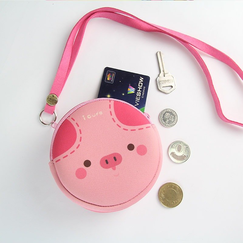 i money Full Collection of Pink Neck Strap Coin Purse-A3. Pig and Piglet Pink 齁齁D - Coin Purses - Waterproof Material Pink