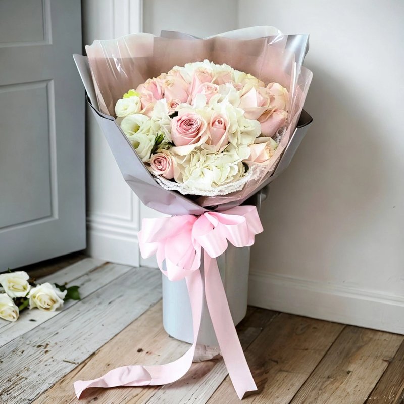 鮮花花束 (20支雪山粉玫瑰、白色繡球花等) GF00186 - 盆栽/植栽 - 植物．花 