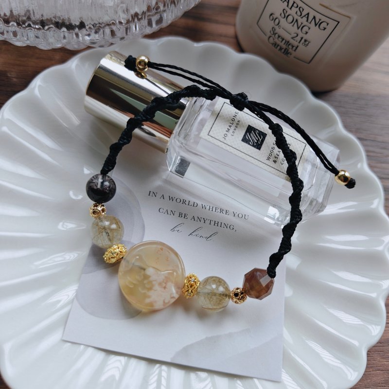 【櫻花瑪瑙貓x紅幽靈x魔鬼銀髮編織手鏈 】招財 增加自信 - 手鍊/手環 - 水晶 黑色