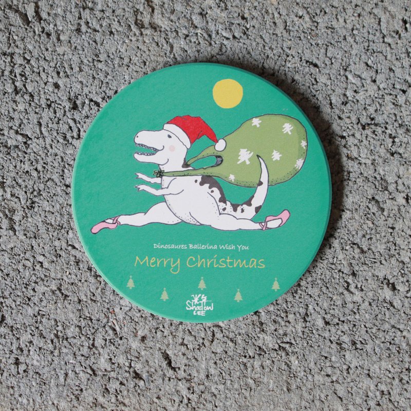 Dinosaur Ballerina galloping ballet dinosaur Christmas ceramic coaster - ที่รองแก้ว - ดินเผา สีเขียว