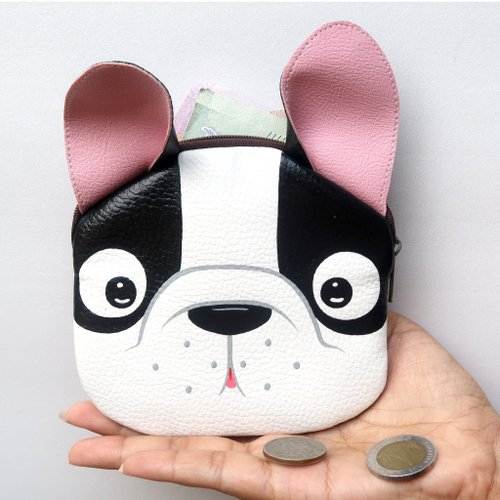 pipo89-dogs-cats 【雙11折扣】French bulldog coin purse ,small synthetic leather wallet bag with zip.