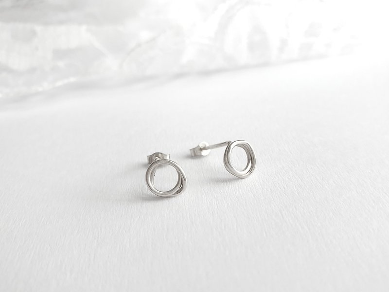 雙層交織圓圈 耳環(耳夾) 空心 純銀/金/玫瑰金 - 耳環/耳夾 - 純銀 銀色