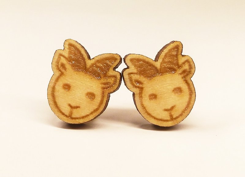 【小羊】素色貼式木耳環 - 耳環/耳夾 - 木頭 