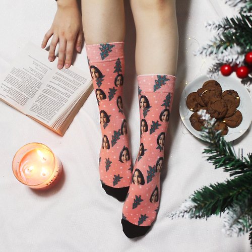 Gify 【客製化禮物】聖誕襪 禮物 粉紅頭像客製化襪