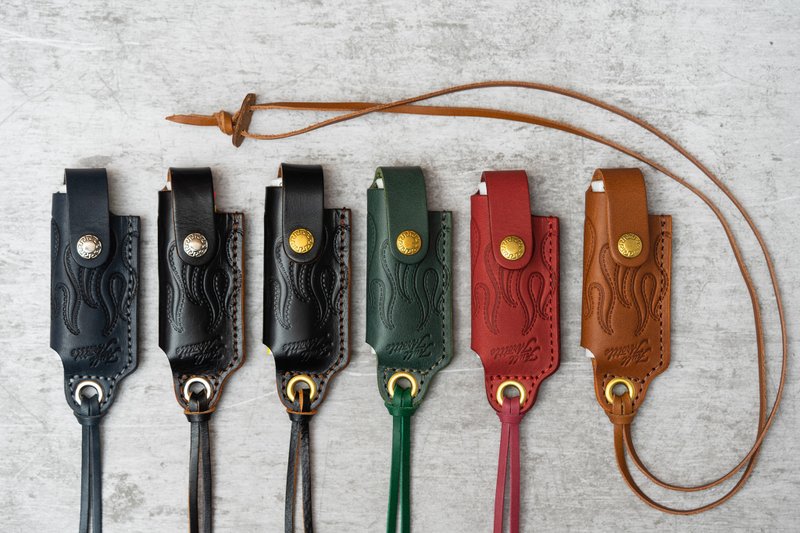 Burn It Down flame vegetable tanned leather lighter case/leather lanyard - ที่ห้อยกุญแจ - หนังแท้ 