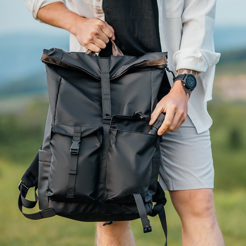 Edin roll-top backpack available in two colors - black | Multi-purpose backpack for travel and work - Backpacks - Polyester 