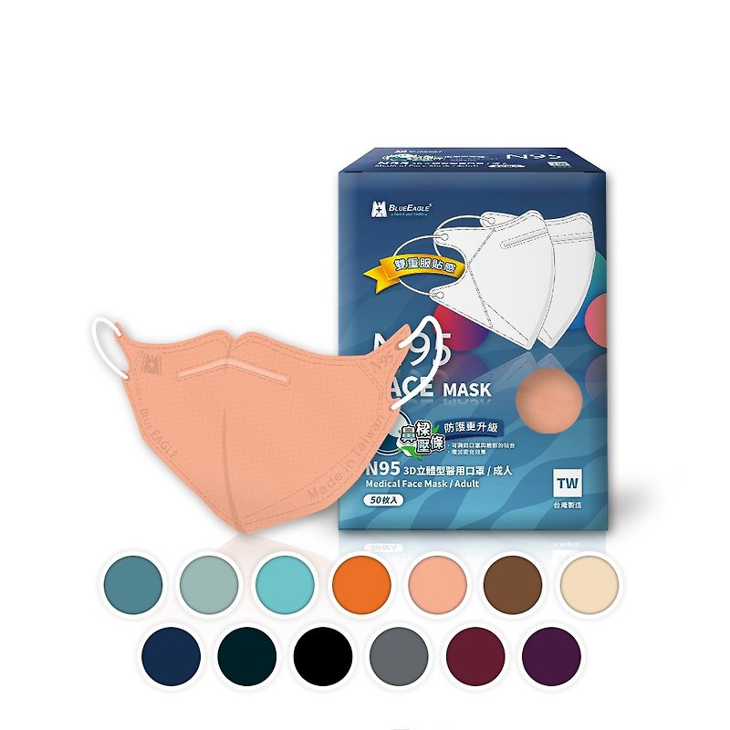 Blue Eagle N95 3D Adult Medical Face Mask (with Adjustable Nose-Clip) 50 pack - หน้ากาก - วัสดุอื่นๆ สีส้ม