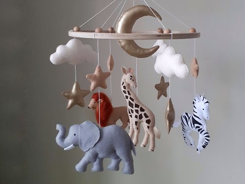 Felt Dreams Designs Baby mobile neutral animals Africa nursery decor, safari crib mobile