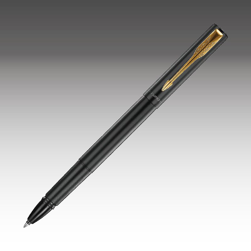 Parker's new Via XL black rod gold clip ball pen free engraving - ไส้ปากกาโรลเลอร์บอล - โลหะ สีดำ