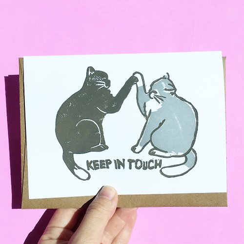 pinghattastudio Hand-printed greeting card - keep in Touch Cat greeting card