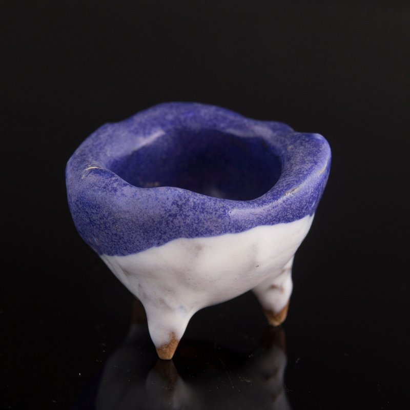 長腿系列//縮釉手工盆、陶盆、花器、盆器–藍白雙色 - 盆栽/植栽 - 陶 藍色