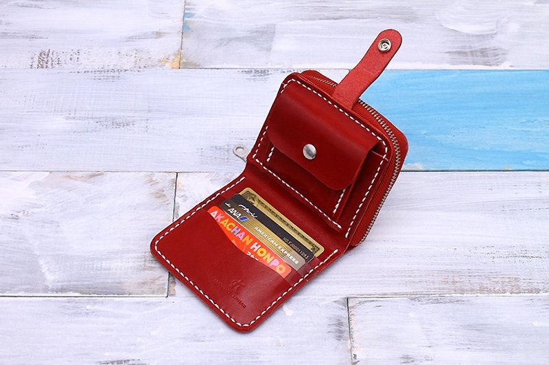 [Cut line] leather handmade short paragraph mini purse wine red - Clutch Bags - Genuine Leather Red