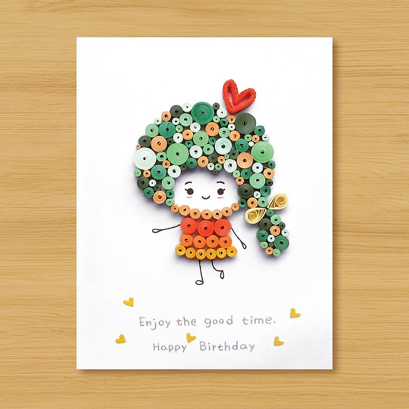 Handmade Rolled Paper Card_Forest Girl-Birthday Card Valentine Card - การ์ด/โปสการ์ด - กระดาษ สีเขียว