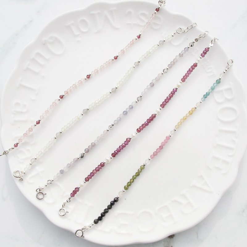 [Crystal Bracelet] Colorful Crystal x Natural Stone 2 | Pure Silver Crystal Thin Bracelet | - Bracelets - Crystal Multicolor