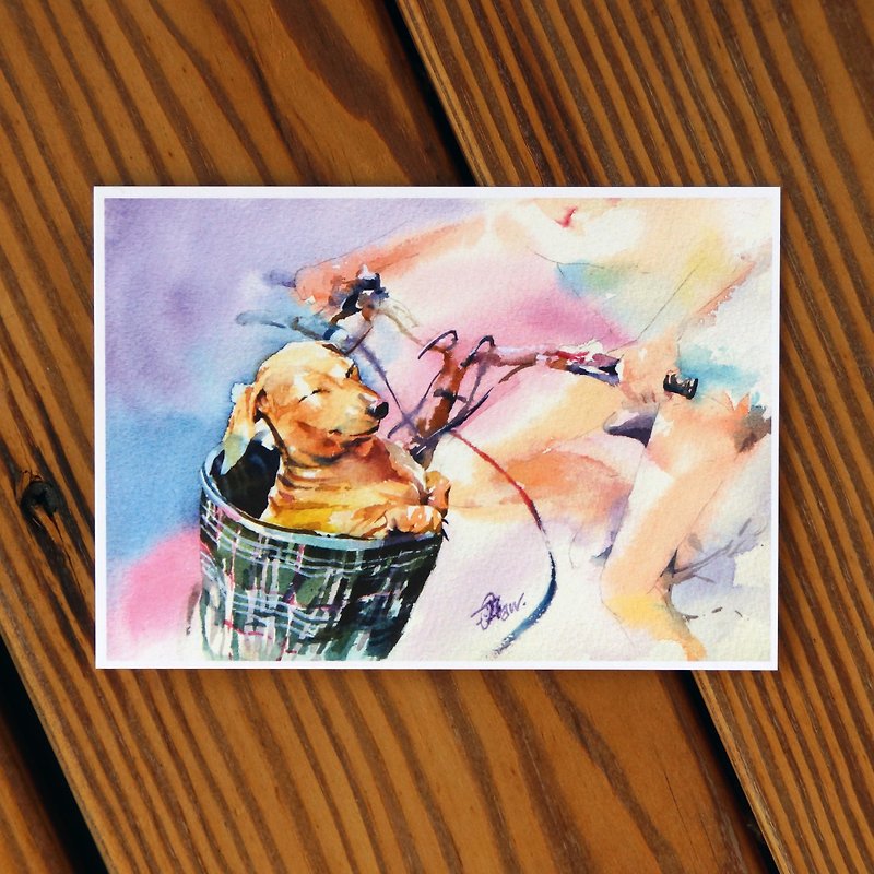 Watercolor painted hair boy series postcard - riding in the wind - การ์ด/โปสการ์ด - กระดาษ สีม่วง
