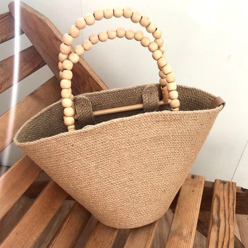 EcoJuteUA Jute Tote bag French Basket bag Summer Beach bag Shopping Handmade Burlap bag