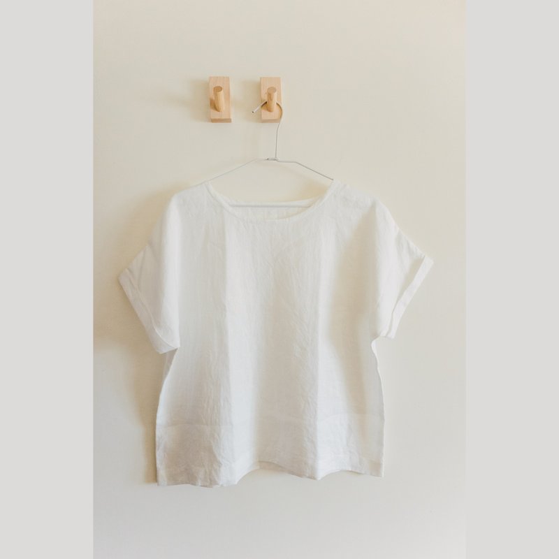 Lightweight white linen crew neck French sleeve top - Women's T-Shirts - Cotton & Hemp White