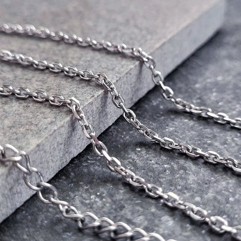 2.0mm cut angle steel chain (single chain) length 42-85cm short chain long chain - Long Necklaces - Stainless Steel Silver