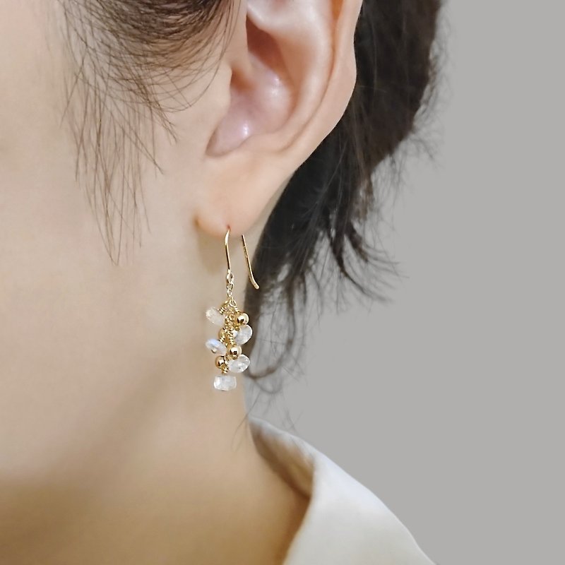 Moonstone Faceted Rondelles Cluster 14K GF Dangle Earrings - White Christmas - Earrings & Clip-ons - Semi-Precious Stones White