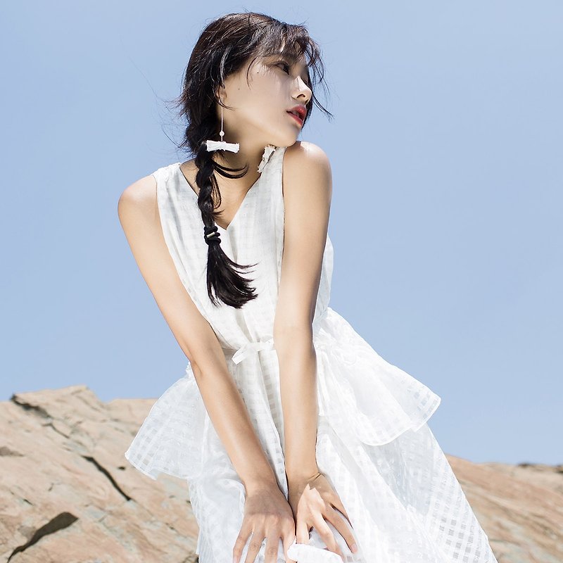 安妮陳2017夏裝新款女士A字型無袖連身裙洋裝 - 洋裝/連身裙 - 聚酯纖維 白色