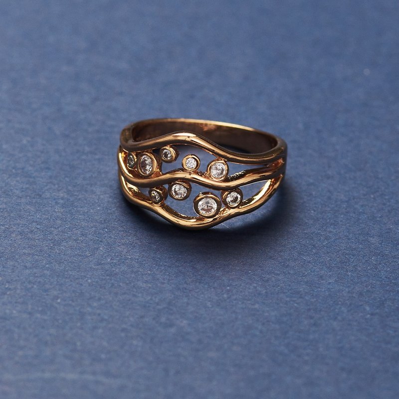 銀河閃爍鋯石戒指 |玫瑰金 |鋯石| - 戒指 - 銅/黃銅 金色