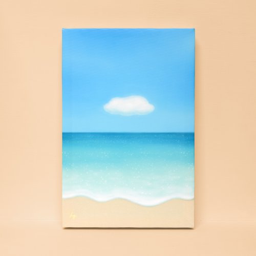油絵 海 雲 紫 油絵 油彩 油彩画 絵画 絵【海と空と桃源郷岬の紫陽花】 絵画