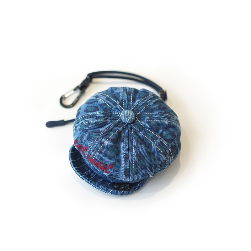 CATWEST Original Blue Leopard Print Denim Octagonal Hat Shaped Wallet - A niche pouch for earphones or keys, with a hanging charm. - Wallets - Cotton & Hemp 