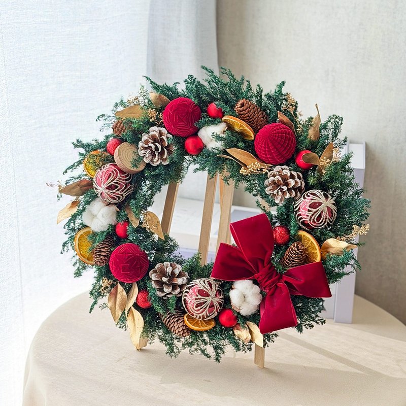 WR08紅絲絨聖誕花圈 / 紅色系永生雪松聖誕花圈 聖誕佈置 - 乾燥花/永生花 - 植物．花 紅色