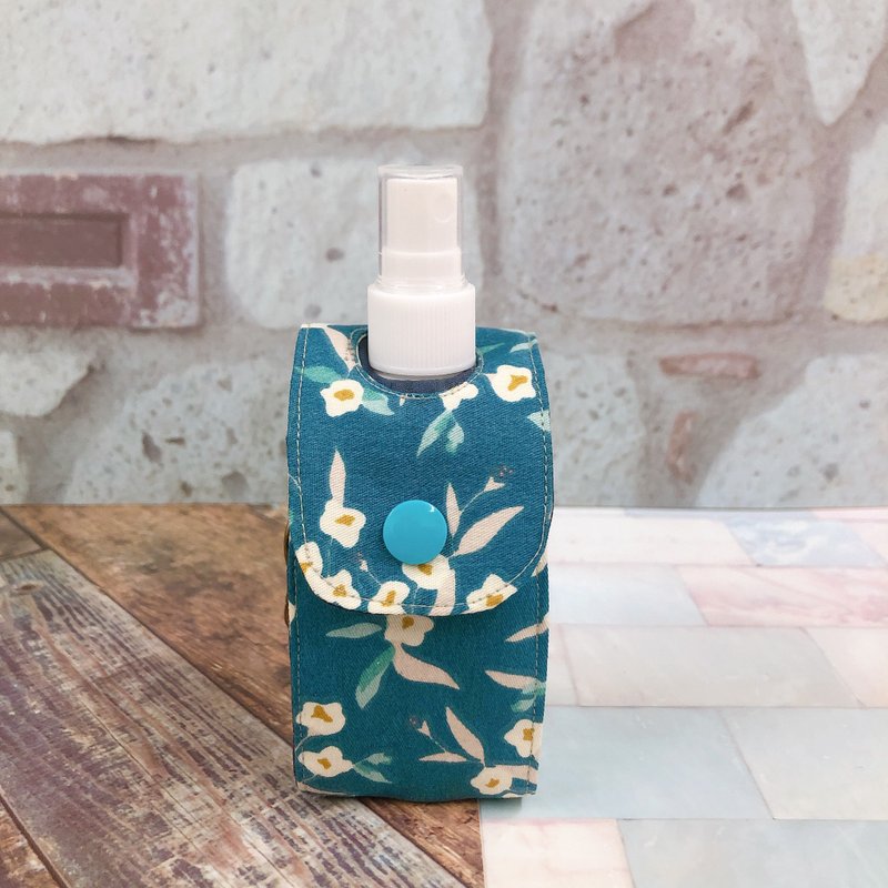 酒精/消毒液收納袋 附100ml 2號瓶 外出必備防疫小物 - 茉莉小花 - 居家收納/收納盒/儲物盒 - 棉．麻 藍色