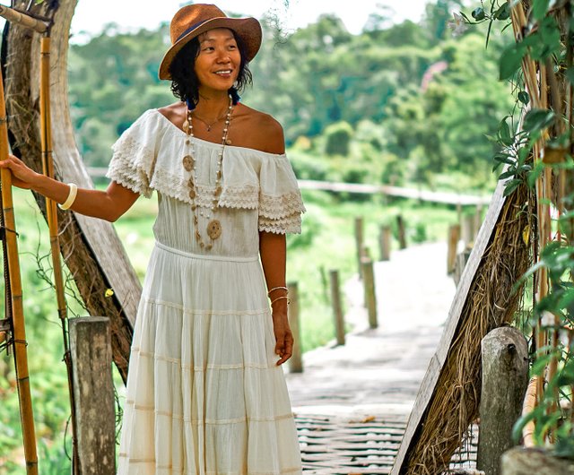 Maxi Bohemian White Tiered Dress With Lace Trim, Elegant and Breathable  Cotton Wedding Dress Outfits, Summer Long Boho White Dress for Women 