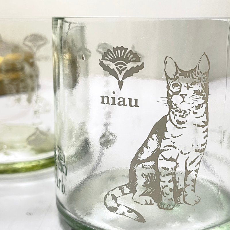 Sorghum wine bottle, tile glass, cat, big house - แก้ว - แก้ว ขาว