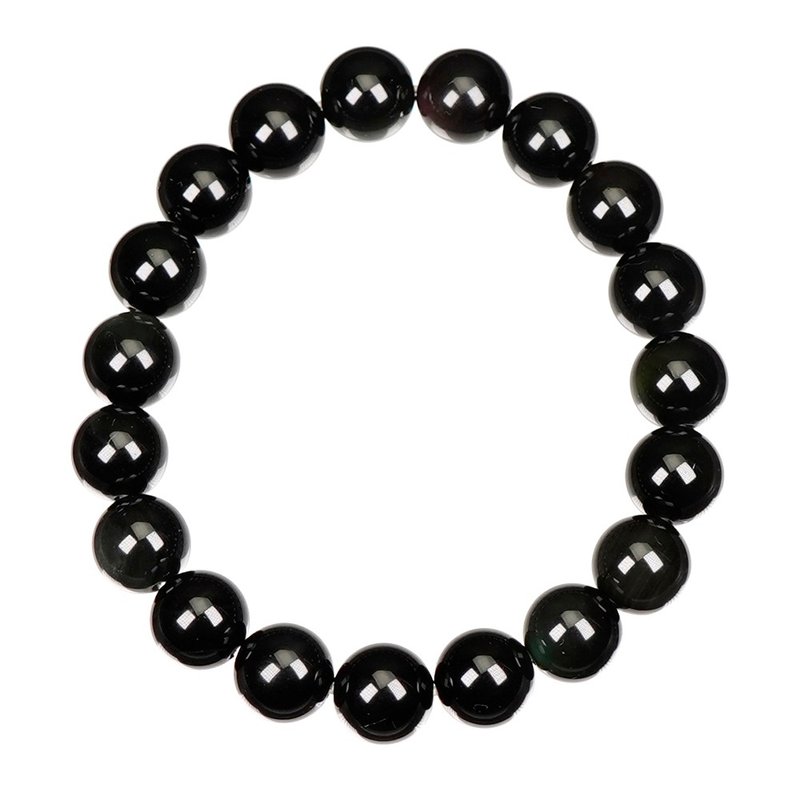 Black Obsidian Single Eye 10mm Obsidian Bracelet - สร้อยข้อมือ - เครื่องประดับพลอย 