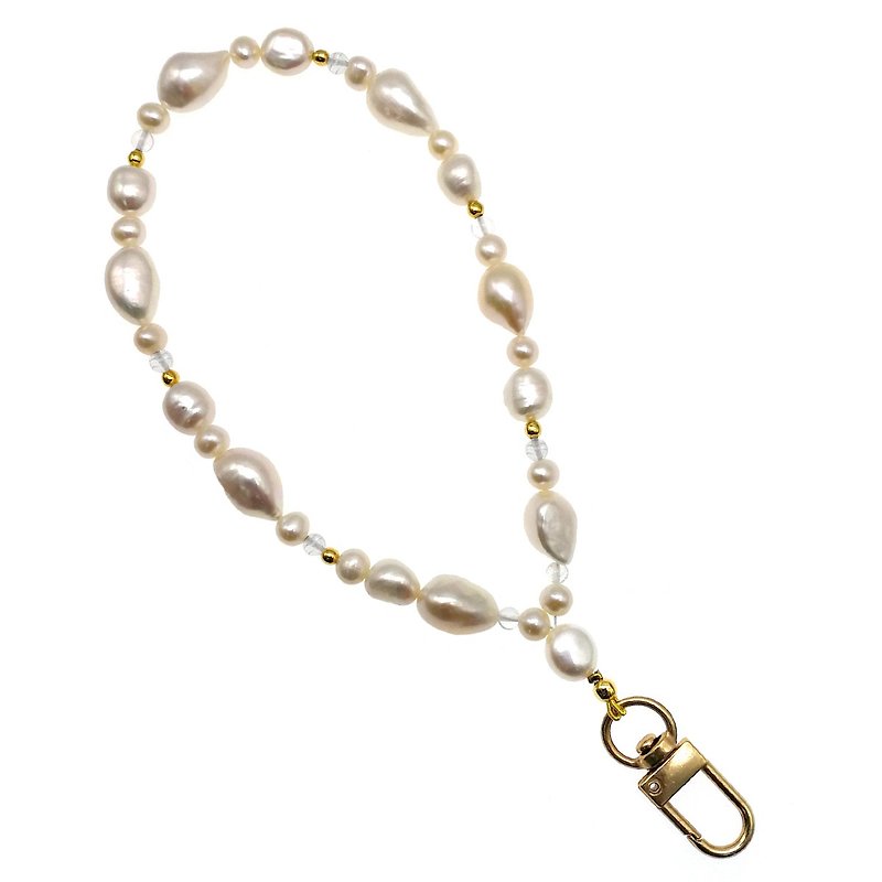 Carry Your Style Series-Freshwater with White Crystal Phone Strap Wrist Lanyard - Phone Accessories - Pearl White