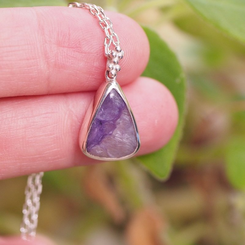 Charoite Sterling Silver handmade necklace Birthstone of February - Necklaces - Semi-Precious Stones Purple