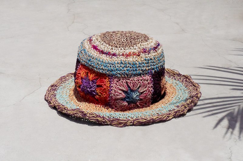 Hand-woven cotton Linen cap / knit cap / hat / straw hat / visor / crocheted hat - bright colored saris - Hats & Caps - Cotton & Hemp Multicolor