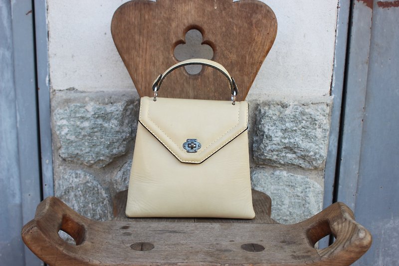 (Vintage Leather Bag) (Made in Italy) Jacqueline Cream Made in Italy B149 (Birthday Gift Valentine's Day Gift) - Handbags & Totes - Genuine Leather White
