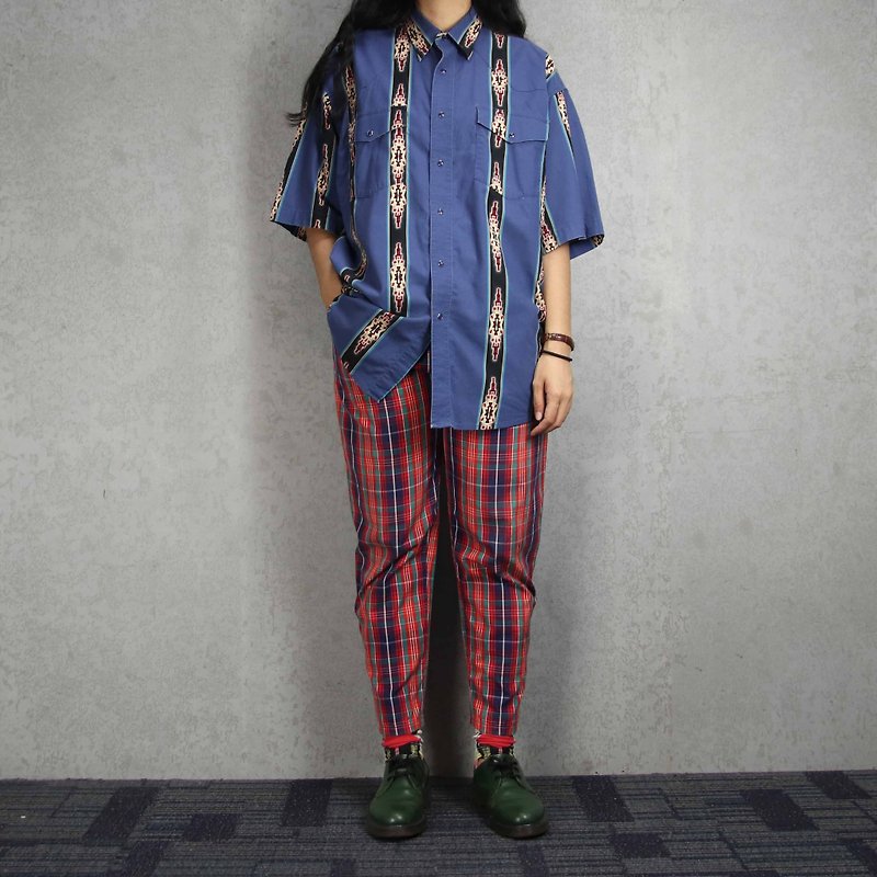 Tsubasa.Y vintage house check trousers 014, vintage retro plaid plaid - Women's Pants - Cotton & Hemp 