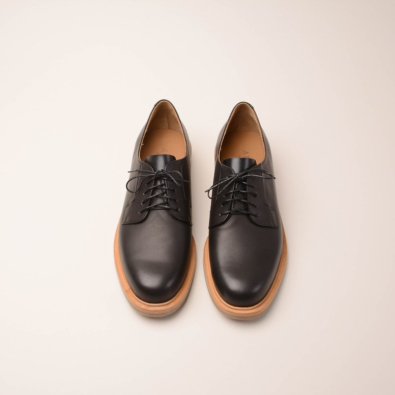 หนังแท้ รองเท้าหนังผู้หญิง สีดำ - Blucher shoes BN01 black-primary color [make goods after placing an order]