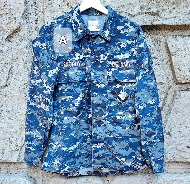美國海軍 US NAVY 公發 迷彩藍 軍用 襯衫夾克 • 帥氣古着A款 - 男襯衫/休閒襯衫 - 棉．麻 藍色