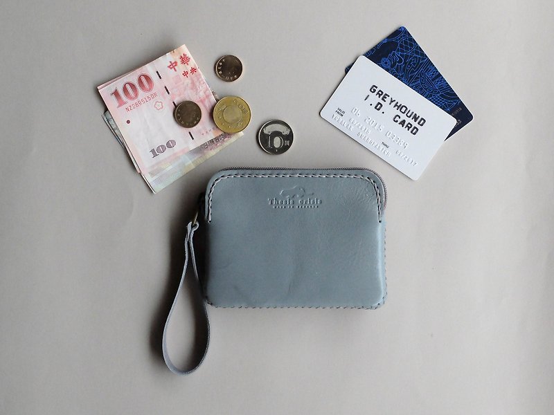 TRIPLET MINI - SMALL LEATHER COIN BAG- GREY - กระเป๋าใส่เหรียญ - หนังแท้ สีเทา