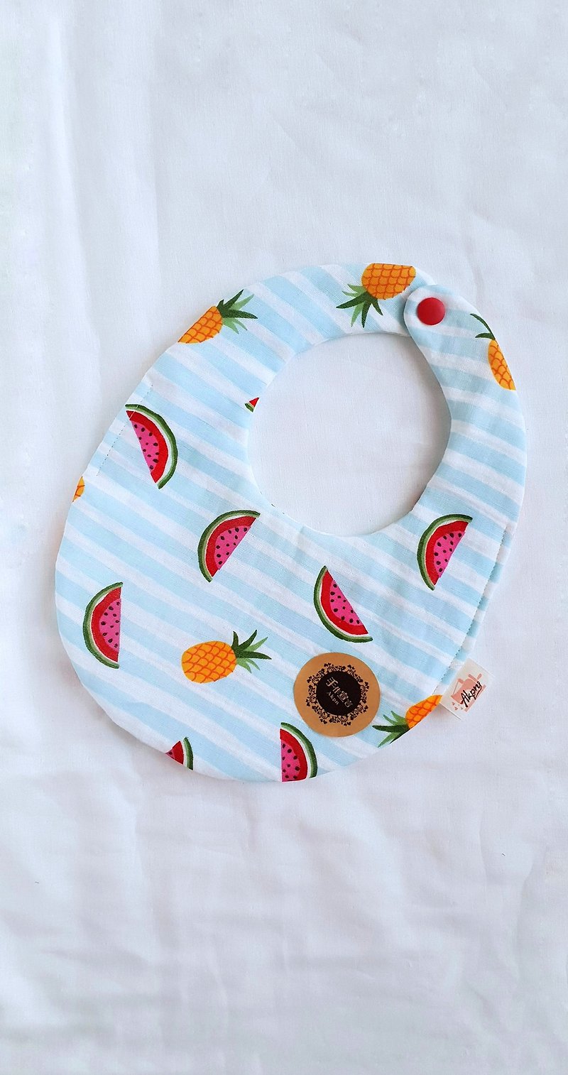 Light blue stripes - watermelon pineapple eight-layer double-sided egg bib - Baby Gift Sets - Cotton & Hemp Multicolor