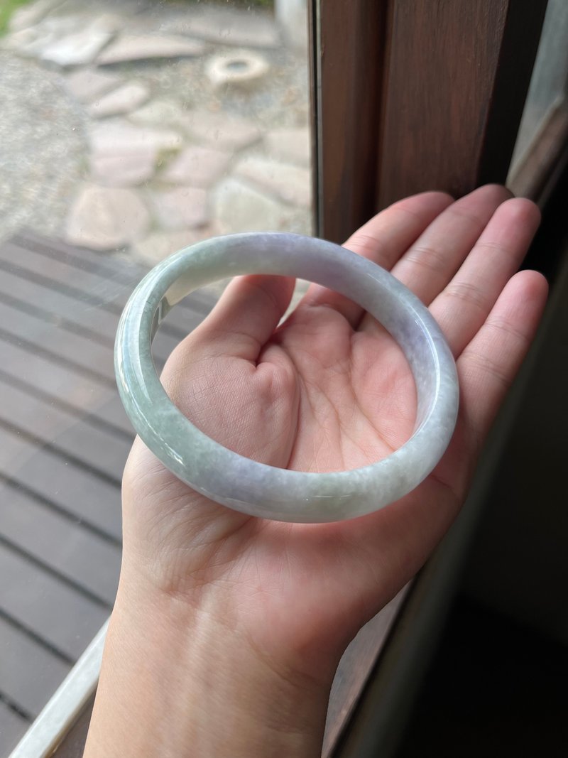 I 繁花 I 豆種春彩翡翠手鐲 圈口68.5 緬甸玉A貨 - 手鍊/手環 - 玉石 紫色