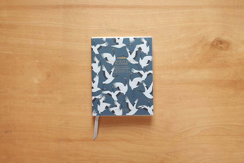 สมุดแพลนเนอร์ Self-Layout Design ขนาดเล็ก ลาย Red crowned crane - สมุดบันทึก/สมุดปฏิทิน - กระดาษ สีน้ำเงิน
