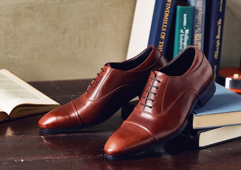 Oxford shoes basic reddish brown gentleman shoes business shoes leather shoes men - รองเท้าอ็อกฟอร์ดผู้ชาย - หนังแท้ สีแดง
