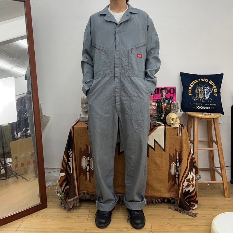 DICKIES 灰色 長袖 連身工作服 COVERALLS 古著 二手 - 男長褲/休閒褲 - 棉．麻 灰色