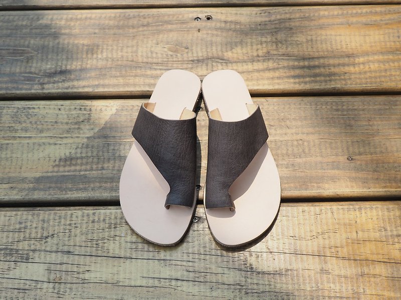 Love flowers sandals- dark gray sheepskin - Sandals - Genuine Leather Gray