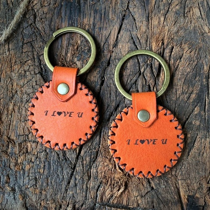 Sweet Hearts-Couple Key Ring Valentine's Day Commemoration Exchange Gift - ที่ห้อยกุญแจ - หนังแท้ สีนำ้ตาล